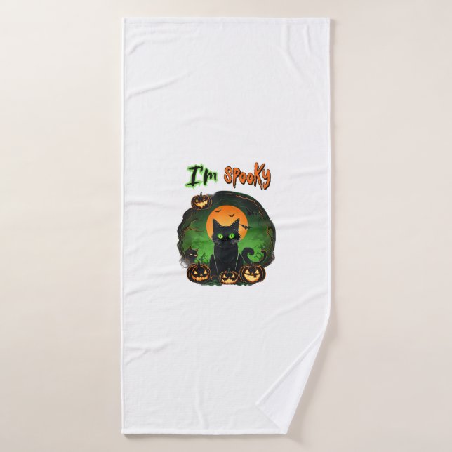 Drôle de chat noir d'Halloween effrayant Citrouill (Serviette de bain)