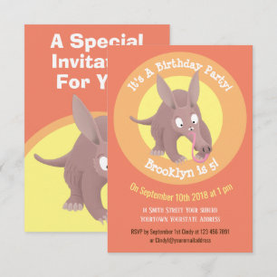 Drôle dessin animé aardvark invitation personnalis