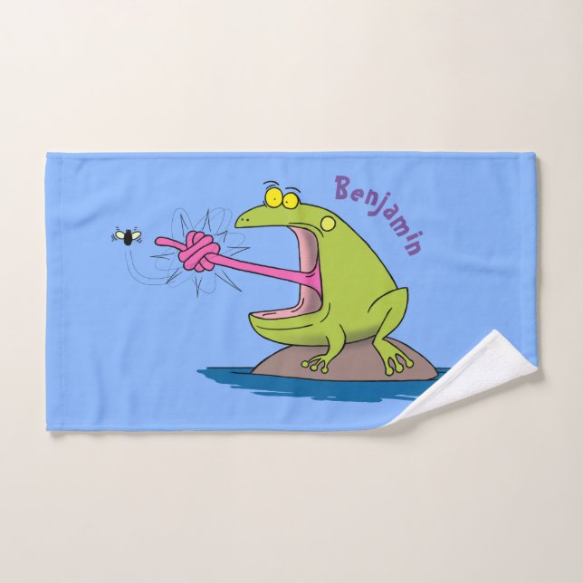 Drôle dessin animé de grenouille et mouche (Serviette à main)