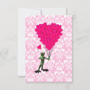 Drôle dessin de grenouille & coeur rose sur damask