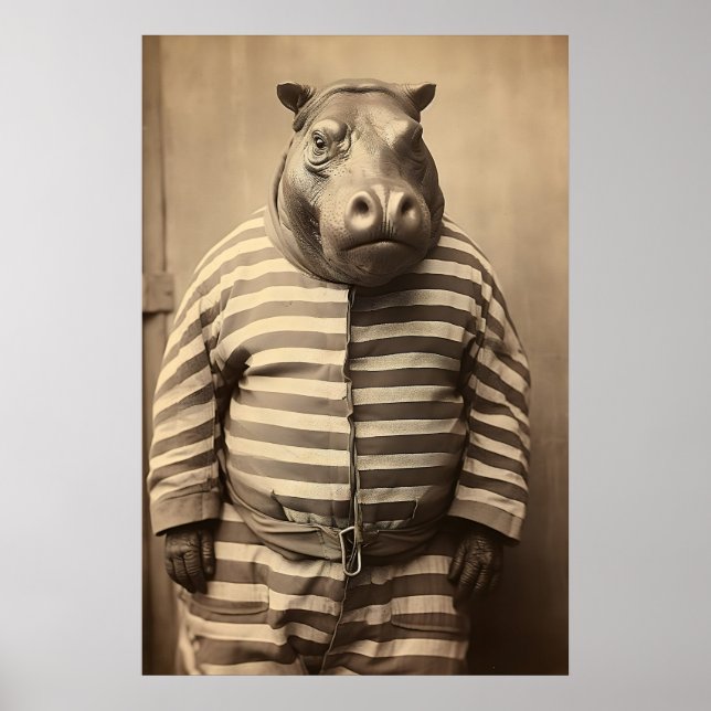 Drôle d'hippopotame détenu Impression vintage rétr (Devant)