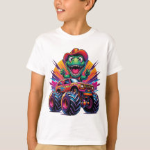Drôle Dinosaure T Rex Sur Monster Truck T-Shirt