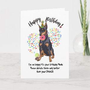 Drôle Doberman carte d'anniversaire Donuts