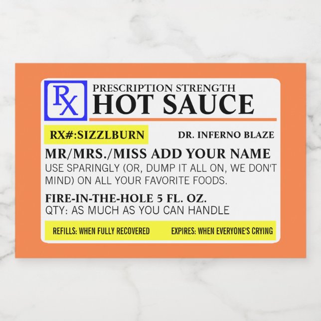 Drôle d'ordonnance Étiquette alimentaire (Étiquettes simples)