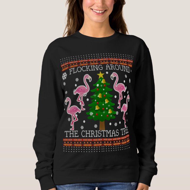 Drôle Flamant rose laide Noël Arbre de neige Sweat (Devant)