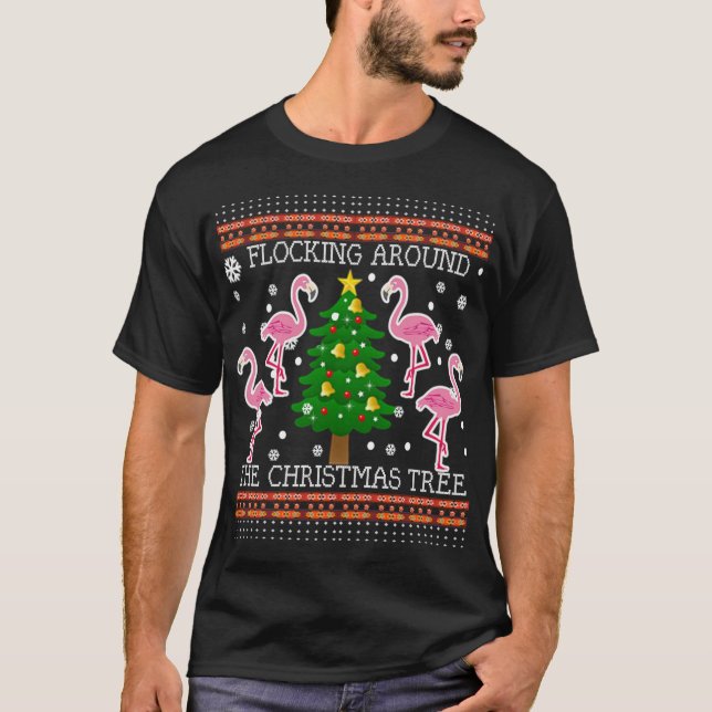 Drôle Flamant rose laide Noël Arbre de neige Sweat (Devant)