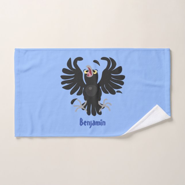 Drôle fou corbeau dessin animé de corbeau de corne (Serviette à main)