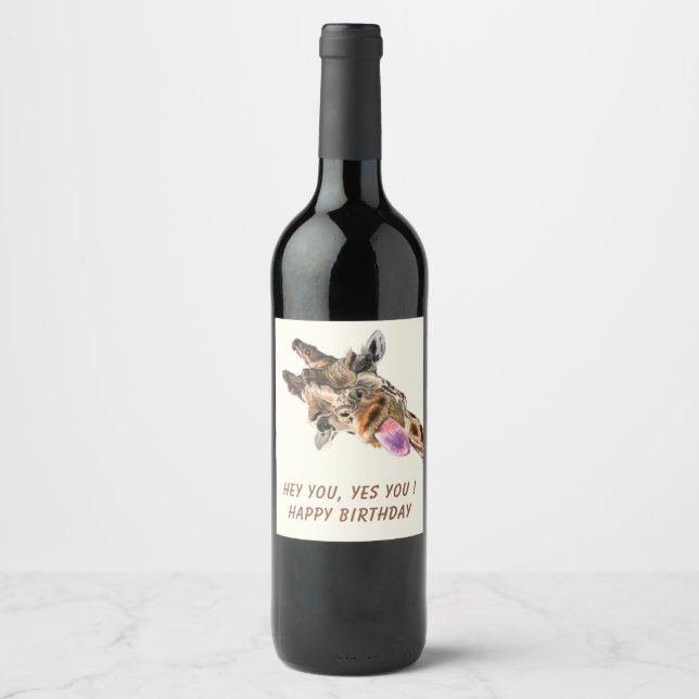 Drôle Giraffe Anniversaire Vins Étiquettes - Perso (Devant)