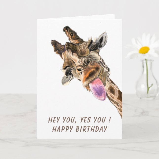 Drôle Giraffe Carte d'anniversaire - Texte personn (Petite plante)