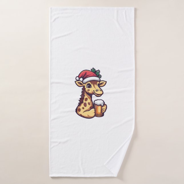 Drôle Giraffe de Noël avec bande dessinée de bière (Serviette de bain)