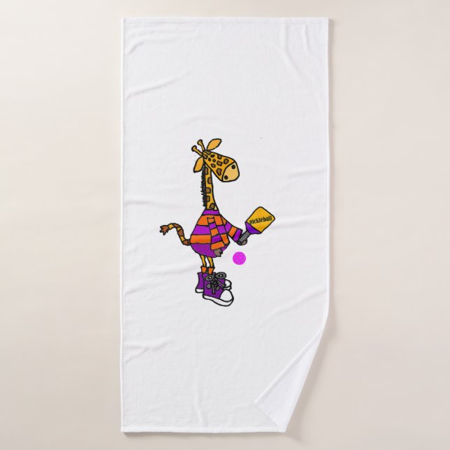 Drôle Giraffe Jouer Pickleball (Serviette de bain)