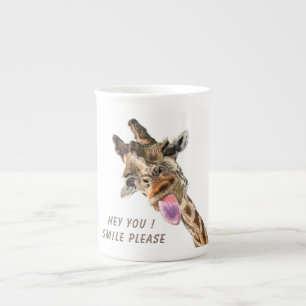 Drôle Giraffe Os Chine Mug Smile - Texte personnal