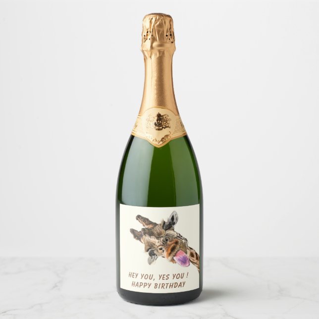 Drôle Giraffe Sparkling Vin Étiquette - Texte Pers (Devant)
