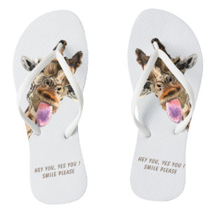 Drôle Giraffe tongs sourire - Texte personnalisé