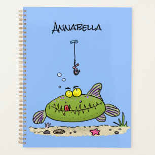 Drôle gras affamé poisson vert dessin de pêche