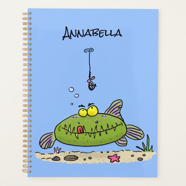 Drôle gras affamé poisson vert dessin de pêche (Devant)