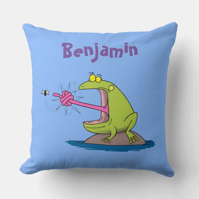 Drôle grenouille et mouche coussin de dessin animé (Recto)