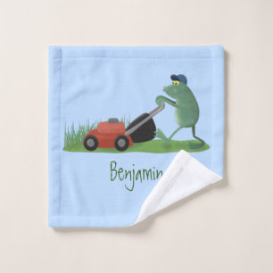 Drôle grenouille verte tondre la pelouse dessin