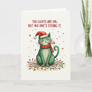 Drôle Grumpy Chat Carte de Noël Les lumières Sont