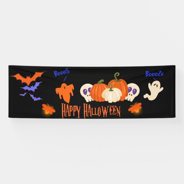 Drôle Halloween bannière Automne Citrouille Ghosts (Horizontal)