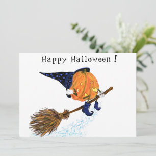 Drôle Halloween carte avec Citrouille sorcier vol
