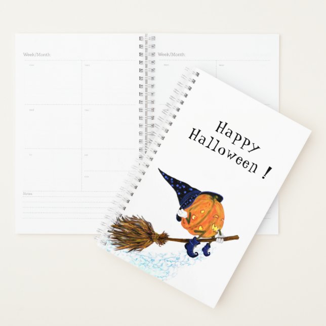Drôle Halloween Planner Witch Citrouille Volant (Devant avec enveloppe)
