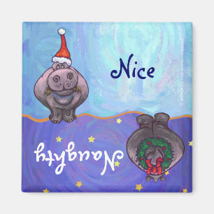Drôle Hippo Naughty Nice Holiday Magnet