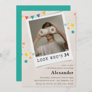 Drôle Hommes 34e anniversaire invitations Fun Phot