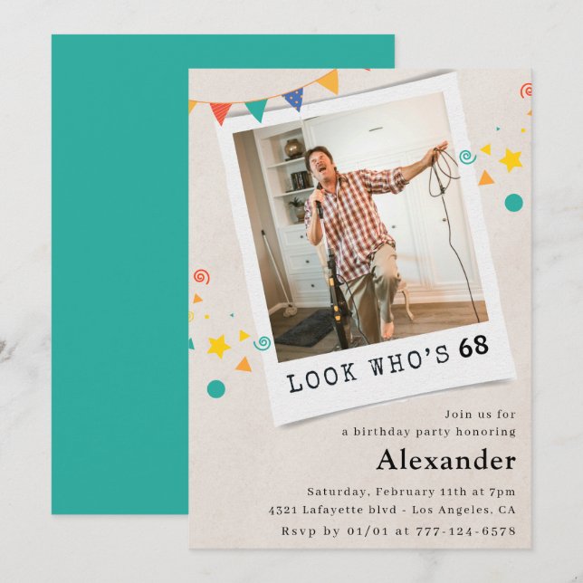 Drôle Hommes 68e anniversaire invitations Fun Phot (Devant / Derrière)