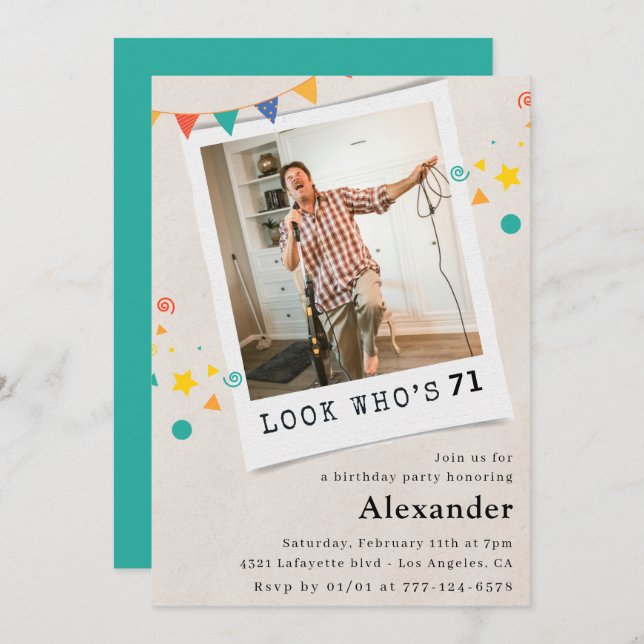 Drôle Hommes 71e anniversaire invitations Fun Phot (Devant / Derrière)