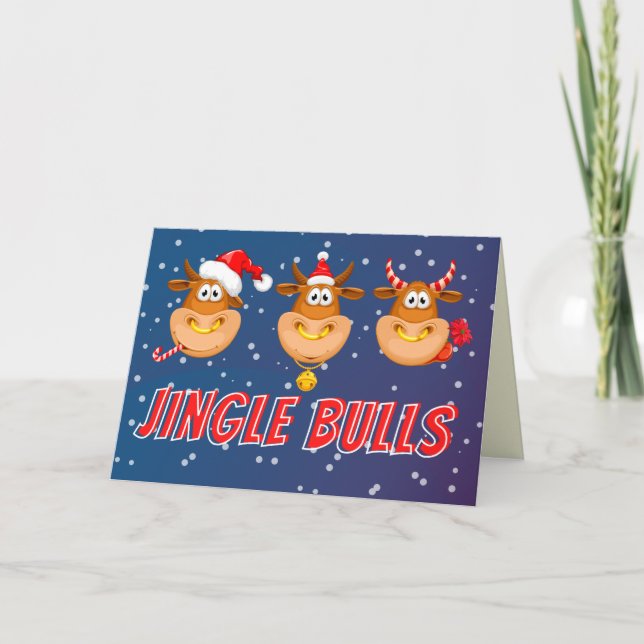 Drôle Jingle Bulls Carte de Noël (Devant)