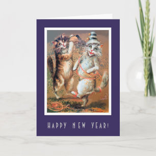 Drôle Joyeux Nouvel An Fête Carte Chats