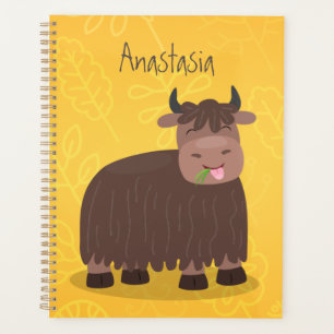 Drôle joyeux yak mangeant de l'herbe dessin d'illu