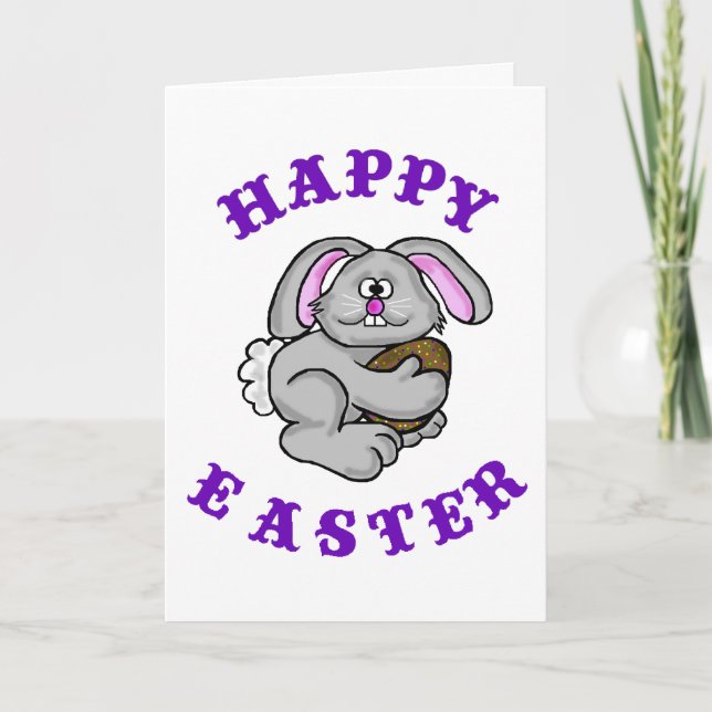 Drôle Lapin Carte Pâques Avec Oeuf Anti-Oeuf (Devant)