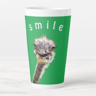 Drôle Latte Mug avec Happy Ostrich - Smile