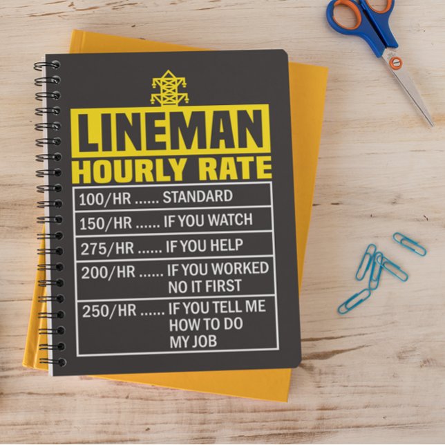 Drôle Lineman Horaire Noir Carnet Spiral (Funny Lineman Hourly Rate Black Spiral Notebook)