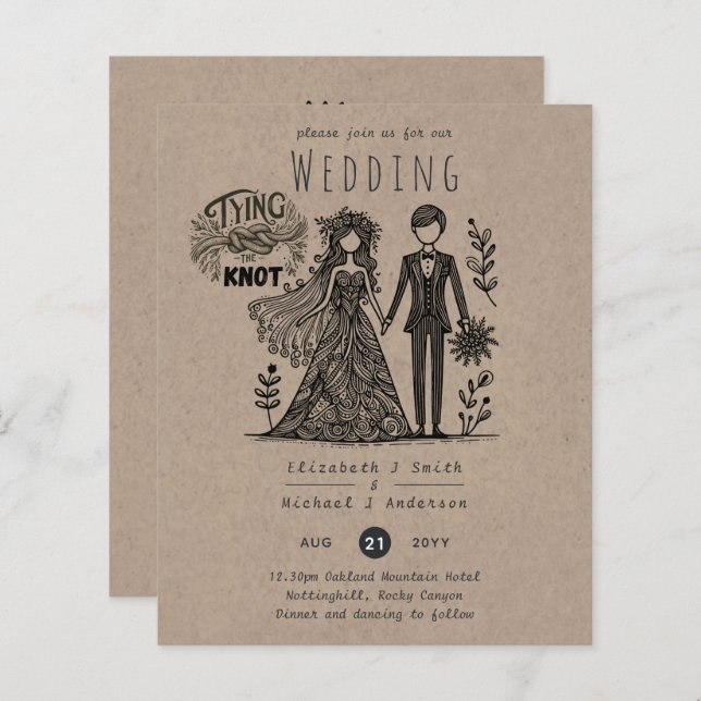 Drôle Mariage Cartoon Bride Groom dessiné main (Devant / Derrière)