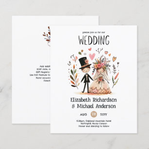 Drôle Mariage Cartoon Bride Groom dessiné main