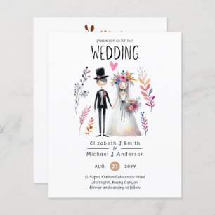 Drôle Mariage Cartoon Bride Groom dessiné main