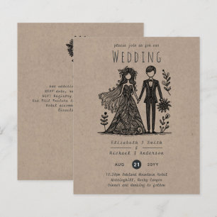 Drôle Mariage Cartoon Bride Groom dessiné main