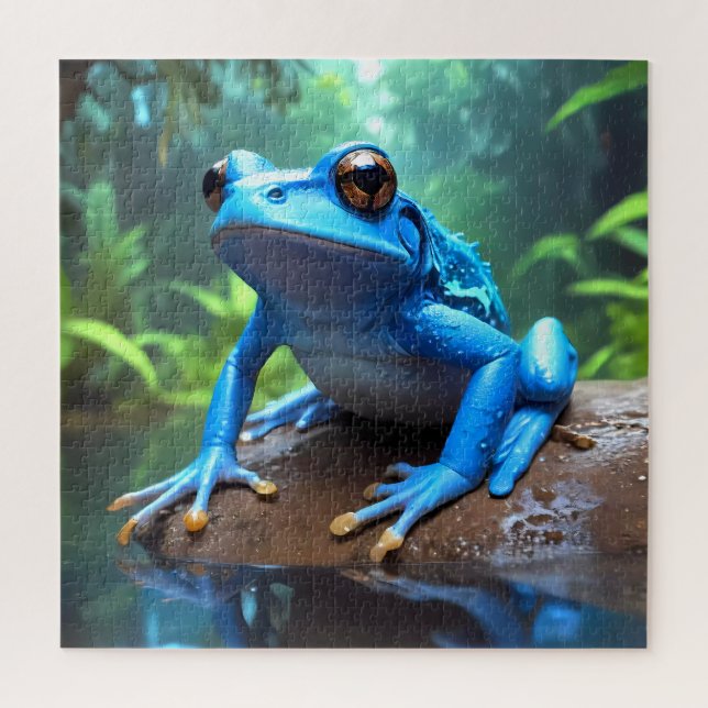 Drôle mignon Bleu Dart Frog Puzzle (Vertical)