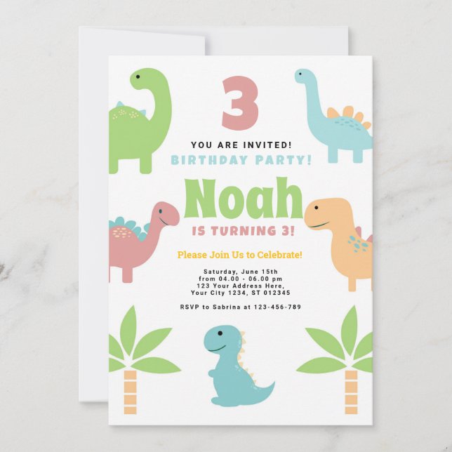 Drôle mignon Dinosaur Anniversaire Fête Invitation (Devant)