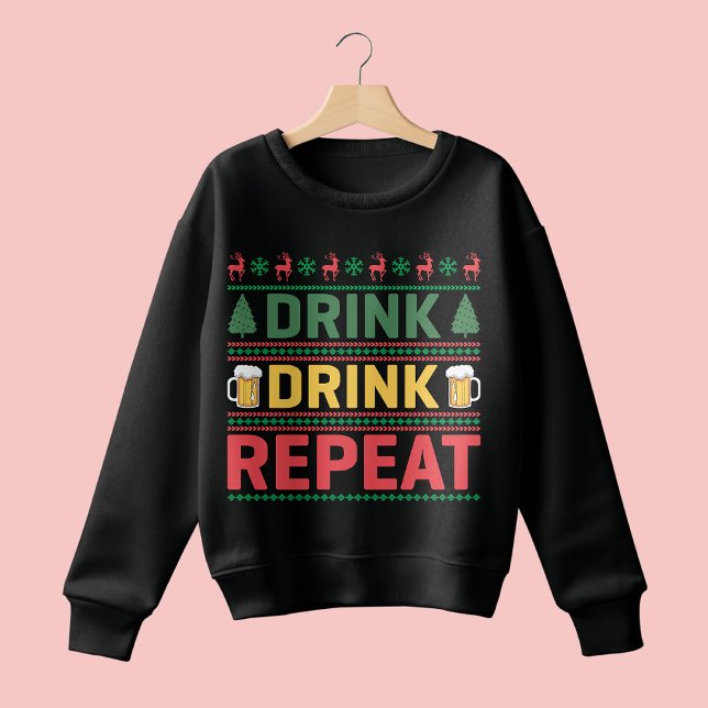 Drôle moche Sweat de Noël Boire de bière Script (Créateur téléchargé)