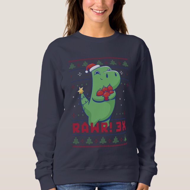 Drôle moche Sweat de Noël mignon T-Rex Dinosaur (Devant)