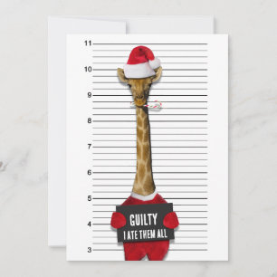 Drôle Mugshot Guilty Giraffe Noël Invitation