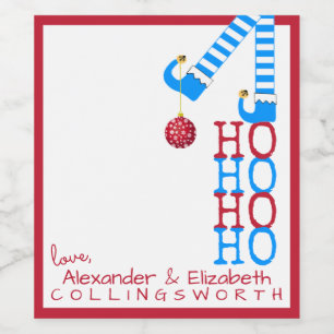 Drôle Noël Elf Vin Botté Étiquette HO HO HO HO HO