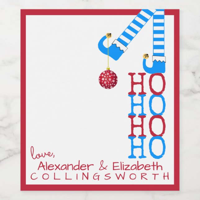 Drôle Noël Elf Vin Botté Étiquette HO HO HO HO HO (Étiquettes simples)