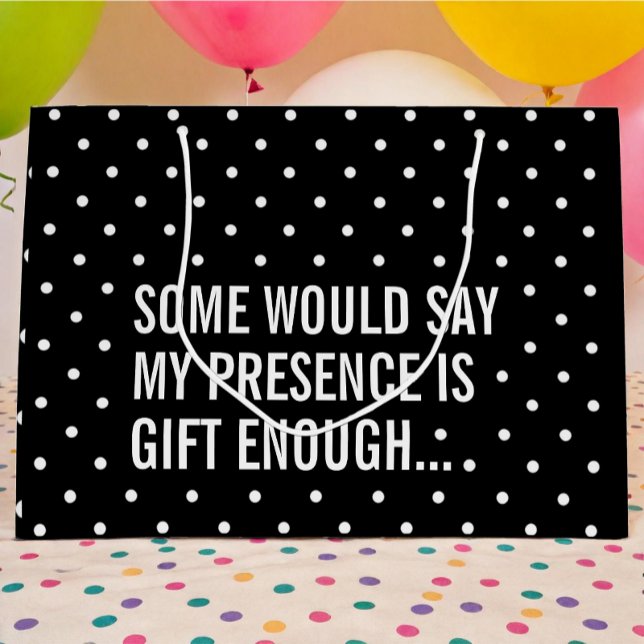 Drôle noir avec blanc Polka Dot Sac cadeau (funny black and white polka dot gift bag)