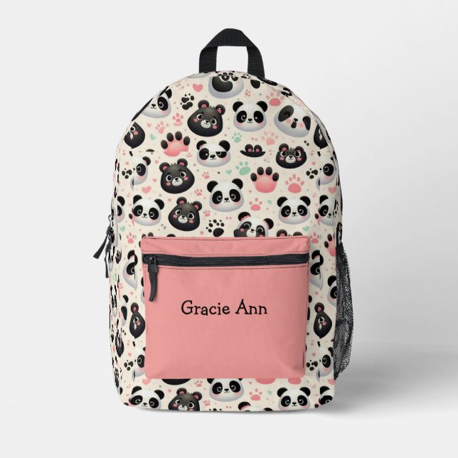Drôle Panda ours Motif rose noir sac à dos (Recto)