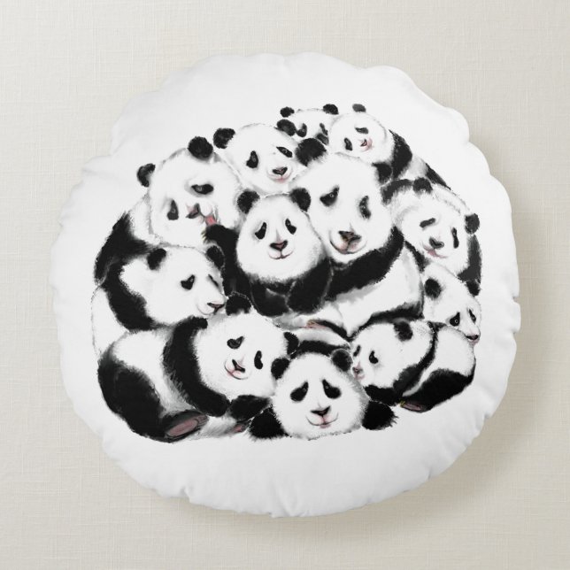 Drôle Pandas Coussin rond (Devant)